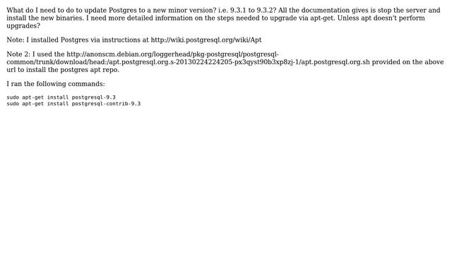 DevOps & SysAdmins: Update 9.3.x minor verison of postgres on Ubuntu 12.04? смотреть онлайн