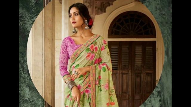 Pista Green Saree Combination Blouse || Pista Colour Saree with Contrast Blouse смотреть онлайн
