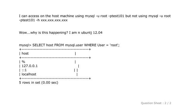 MySQL : ERROR 1130 (HY000): Host '' is not allowed to connect to this MySQL server смотреть онлайн