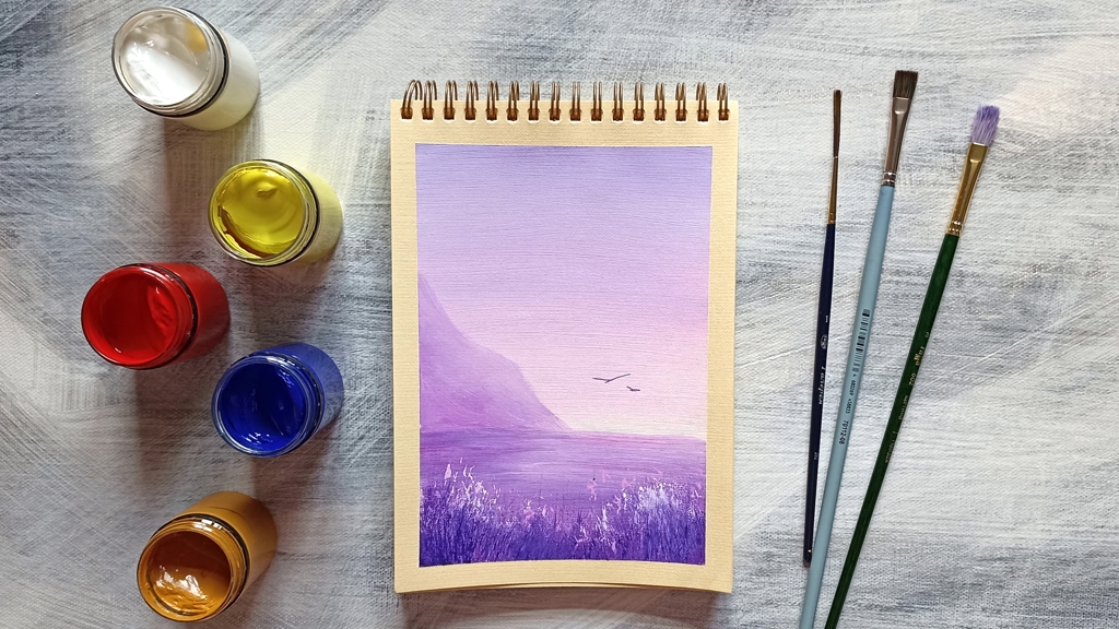 Сиреневое море | Рисуем гуашью смотреть онлайн