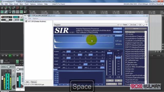REAPER tutorial: SIR1 convolution reverb VST plug-in смотреть онлайн