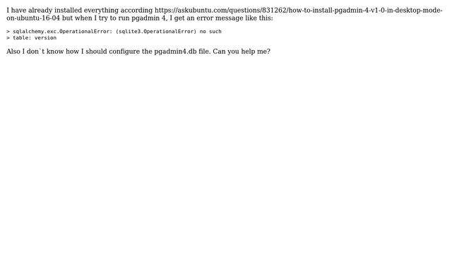 Ubuntu: pgadmin 4 : sqlalchemy.exc.OperationalError смотреть онлайн