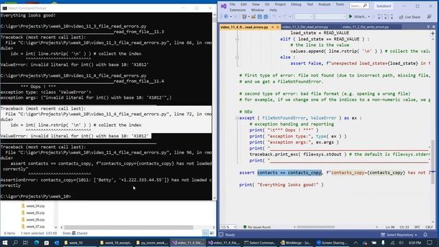 11.4 Reading a file and catching FileNotFoundError and ValueError exceptions смотреть онлайн