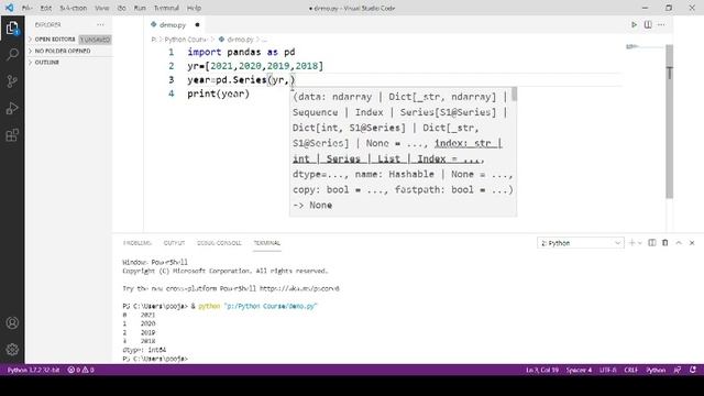 python pandas course(introduction to data structure - Series) смотреть онлайн