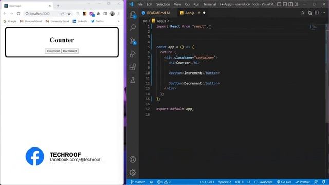 Make Counter app using useReducer hook in reactjs #2 | Visualization Through Code at @techroof смотреть онлайн