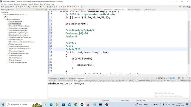 Find Minimum value in Array in java| Min value in step by step. смотреть онлайн