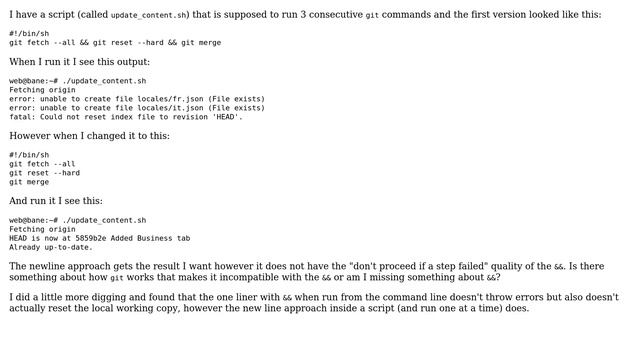 Why is using git with && failing when inside a .sh but not from the command line? смотреть онлайн