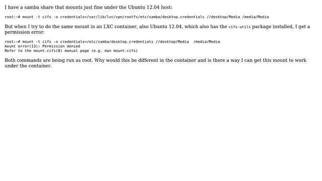 "mount error(13): Permission denied" only in LXC container for CIFS/Samba share смотреть онлайн