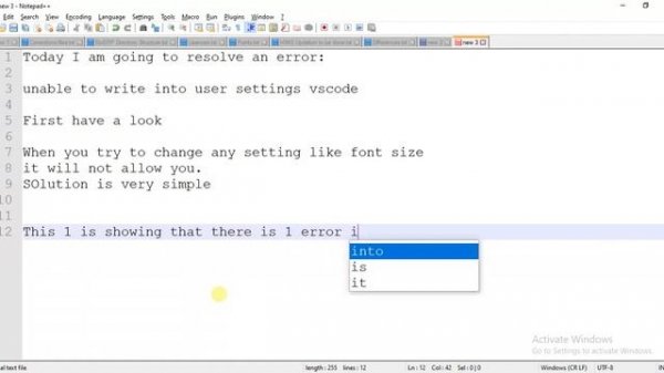 unable to write into user settings vscode