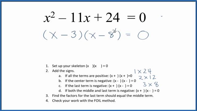 How to Solve x^2 - 11x + 24 = 0 by Factoring смотреть онлайн