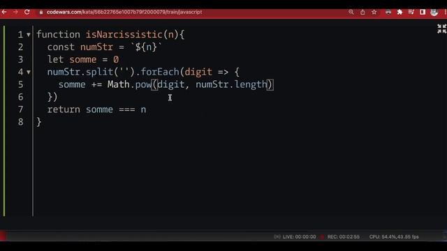 Narcissistic Numbers | 6 kyu - codewars | javascript смотреть онлайн