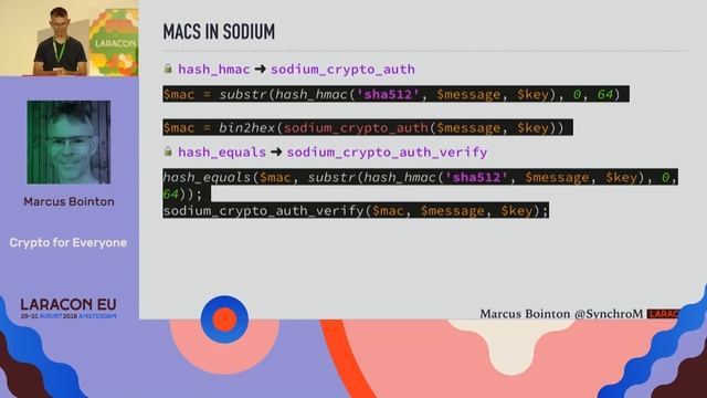 Crypto for everyone - libsodium in PHP 7.2 - Marcus Bointon - Laracon EU 2018 Amsterdam смотреть онлайн