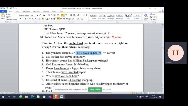 Tiếng Anh 9 Online GESTH REVIEW PRESENT PERFECT VS PAST SIMPLE смотреть онлайн