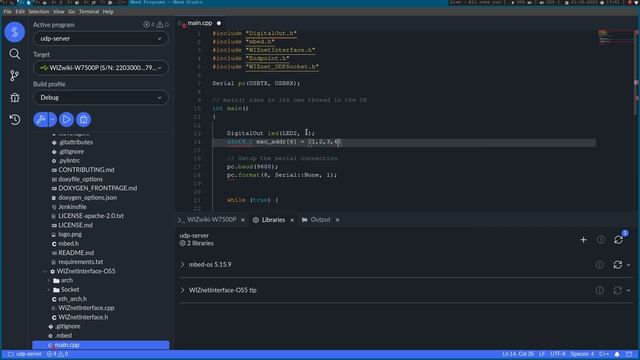 UDP Server on a WIZwiki W7500P with mbed OS смотреть онлайн