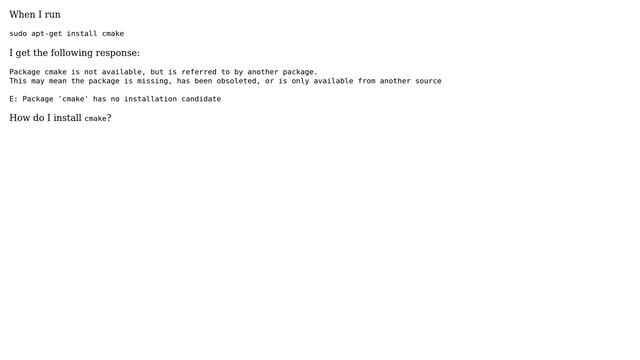 Ubuntu: Package 'cmake' has no installation candidate ubuntu 12.04 смотреть онлайн