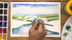 Как нарисовать реку карандашом и акварелью начинающим | Рисунок поэтапно и легко для детей