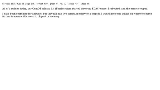 Unix & Linux: Does kernel: EDAC MC0: UE page 0x0 point to bad memory, a driver, or something else? смотреть онлайн