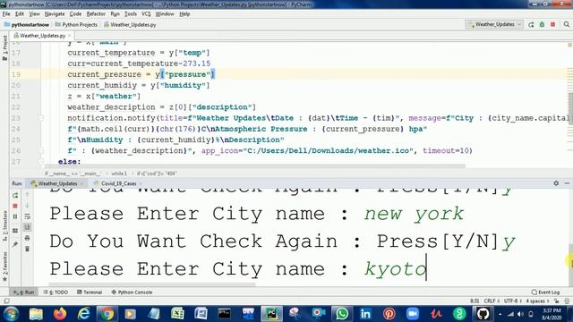 Weather Updates || Using Python || Live Weather notification system || Must Watch !! смотреть онлайн