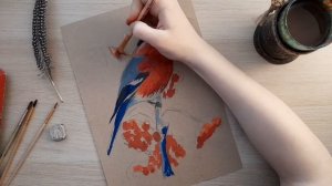 Как рисовать гуашью\ снегирь\ speedpaint