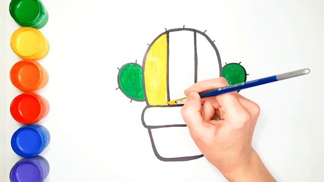 Рисунок и раскраска для детей. Как нарисовать Кактус. Учим цвета. смотреть онлайн