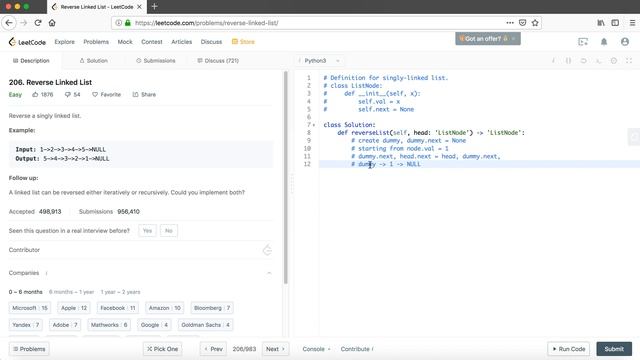 LeetCode in Python 206 Reverse Linked List - Michelle小梦想家 смотреть онлайн