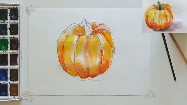 Рисуем тыкву акварелью смотреть онлайн
