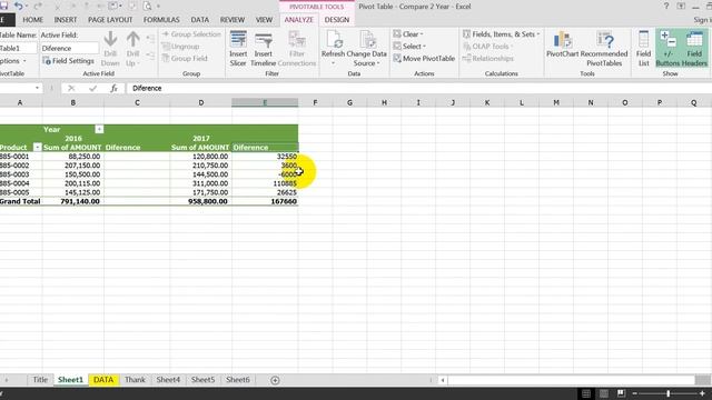 Excel Pivot Table compare Data Sale 2 years смотреть онлайн