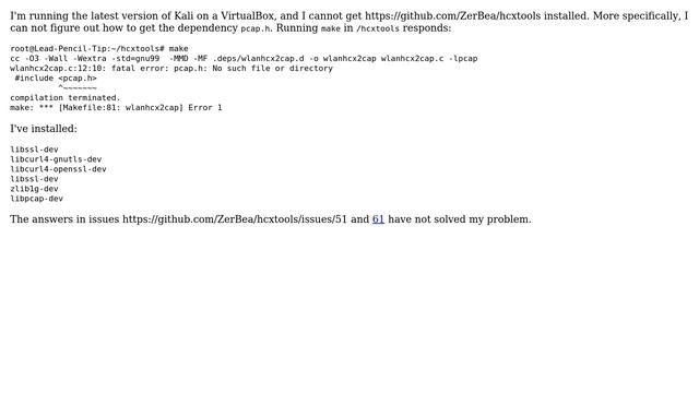 Unix & Linux: #include pcap.h make fails for hcxtools смотреть онлайн