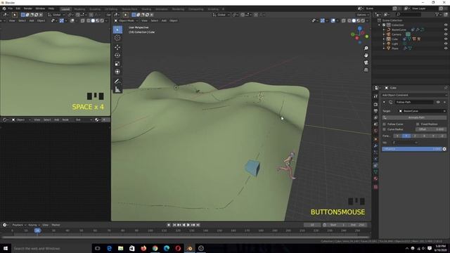 how to make a character follow a curve and terrain of a surface in blender смотреть онлайн