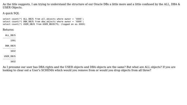 Oracle DB what is the difference between ALL, USER and DBA Objects? смотреть онлайн
