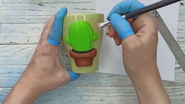 Мастер-класс: Декор кружки "Кактус" из полимерной глины FIMO/polymer clay tutorial смотреть онлайн