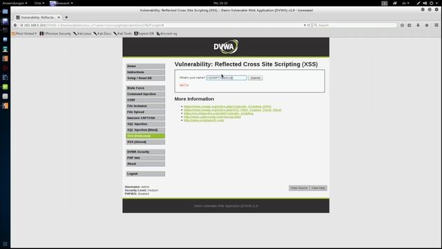 DVWA - XSS reflected low, medium and high security смотреть онлайн