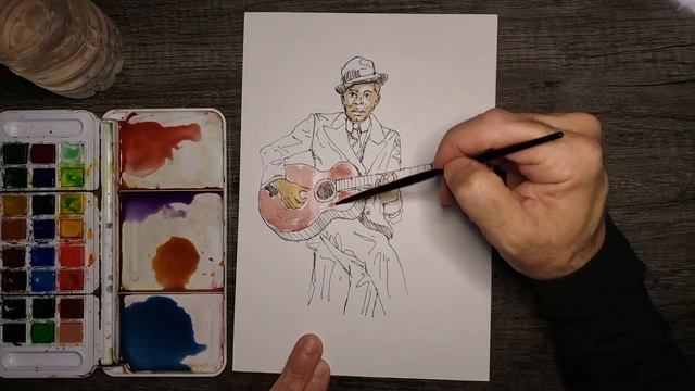 How to Sketch Human Figure - Bluesman Robert Johnson Portrait смотреть онлайн
