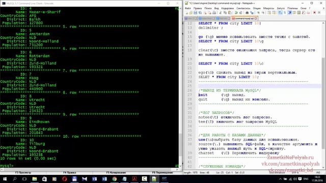 Служебные команды клиентского терминала MySQL сервера. Команды консоли MySQL смотреть онлайн