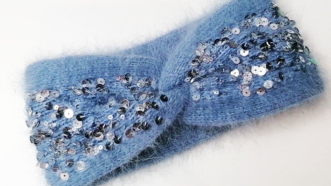 Красивая теплая повязка спицами из пуха норки. Подсказка по размерам под видео смотреть онлайн