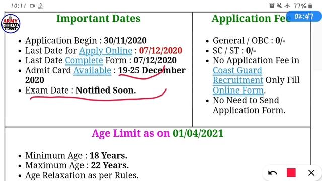 Join Indian Coast Guard Navik GD Domestic Branch Recruitment 2020-21 , All India Apply смотреть онлайн