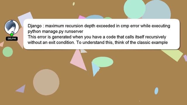 Django : maximum recursion depth exceeded in cmp error while executing python manage.py runserver смотреть онлайн