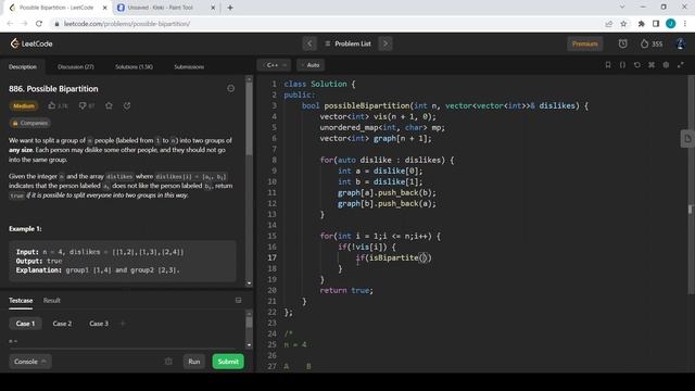886.Possible Bipartition | Breadth First Search | Depth First Search | TC - O(N + E) | SC - O(N + E смотреть онлайн