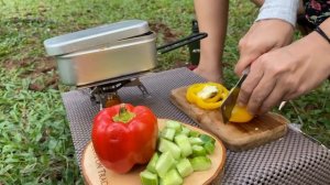 SOLO camping in HEAVY RAIN – Tiny girl relaxing in cozy tent – ASMR camping – Cooking delicious foo