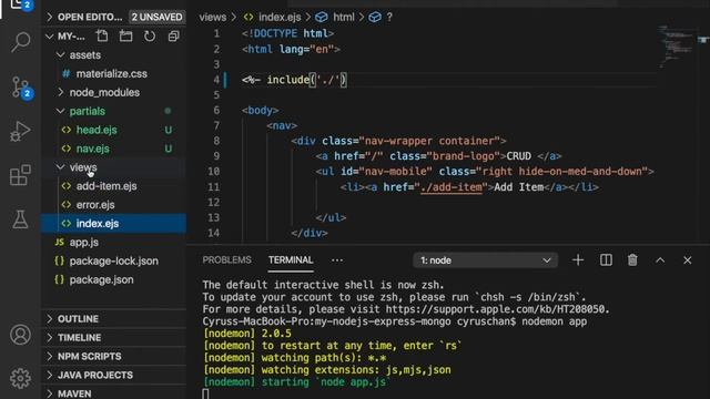Create an CRUD Application with ExpressJS and MongoDB #6 | create partials with ejs смотреть онлайн