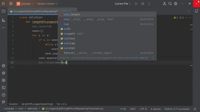 "LeetCode Problem 3 : Longest Substring Without Repeating Characters - Python Solution смотреть онлайн