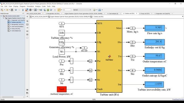 Organic Rankine Cycle For Power Generation | R245fa | R1233 | R1234 | Matlab | Simulink Model