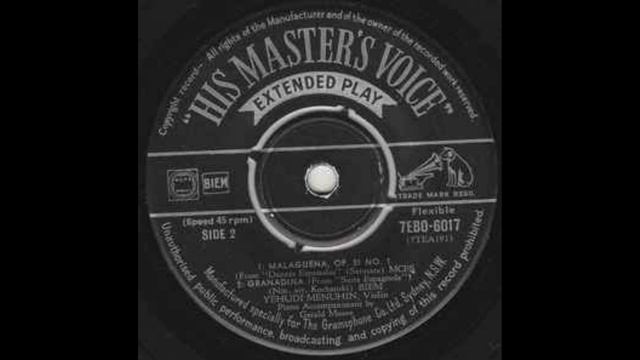 Yehudi Menuhin with Gerald Moore - Novacek, Wieniawski, Sarasate, Nin (45 RPM HMV (1957) смотреть онлайн