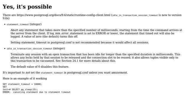 Databases: Is it possible to limit timeout on Postgres server? (2 Solutions!!) смотреть онлайн