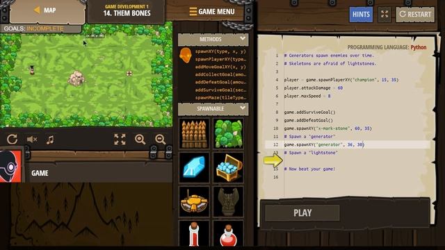 CodeCombat Them Bones Level 14 Python Game Development Tutorial смотреть онлайн