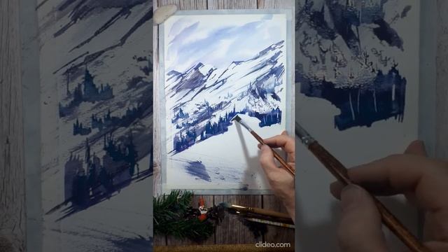 Как просто нарисовать зимние горы акварелью смотреть онлайн