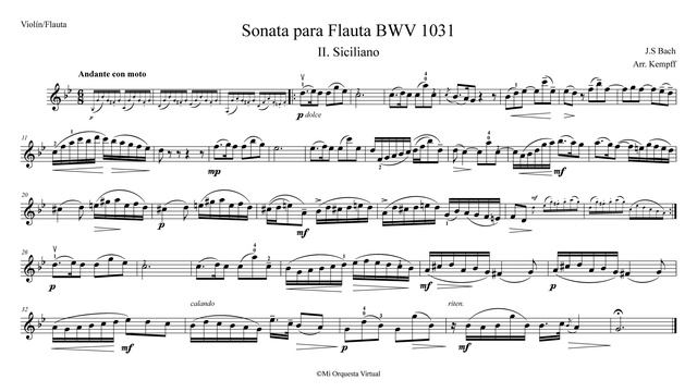 «II. Siciliano», de la Sonata BWV 1031 ~ Bach (Acompañamiento Piano + Partitura Violin/Flauta) смотреть онлайн