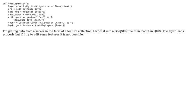 GIS: Loading a GeoJSON in QGIS using Python but the layer can't be edited смотреть онлайн