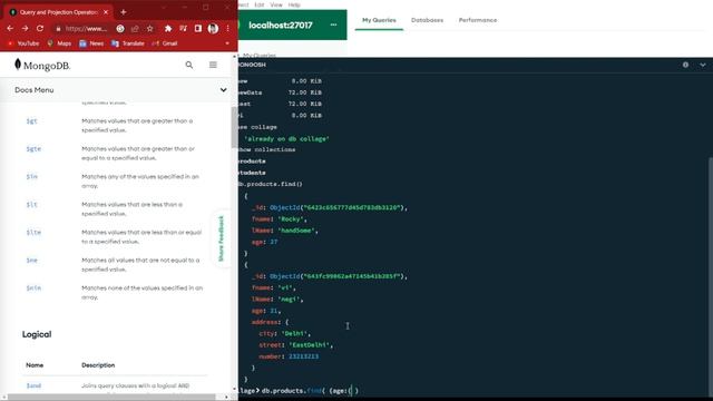 $gt in mongodb || Query Operators || mongoDB || mongosh смотреть онлайн