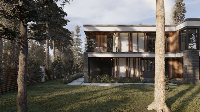 Проект дома в стиле хай тек. Двухэтажный дом с плоской кровлей и террасами. смотреть онлайн